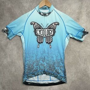 Cycology Cycling Jersey Womens Extra Large Blue Gradient Butterfly Lace Skull